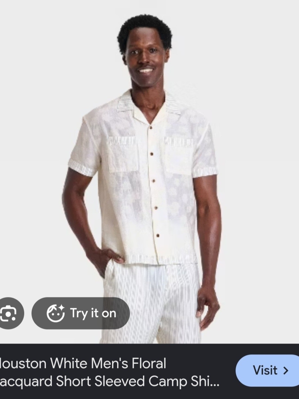 Men’s White Short-Sleeve Floral Camp Shirt